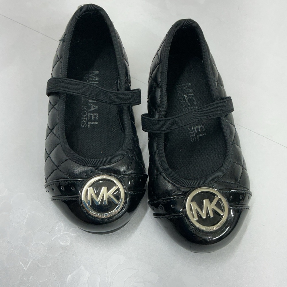 Michael Kors Black Quilted Girls' MK Logo Mary Jane Flats